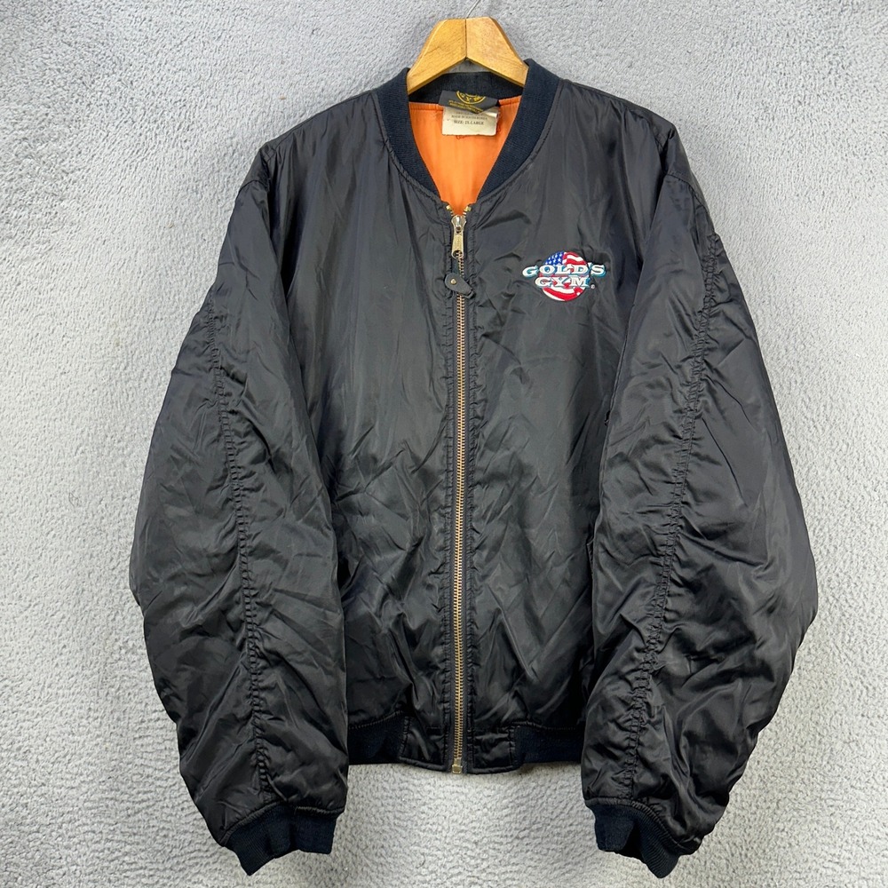 Golds Gym Nylon Jacket Bomber Men 2XL Black Graphic Long Sleeve Full Zip Outdoor